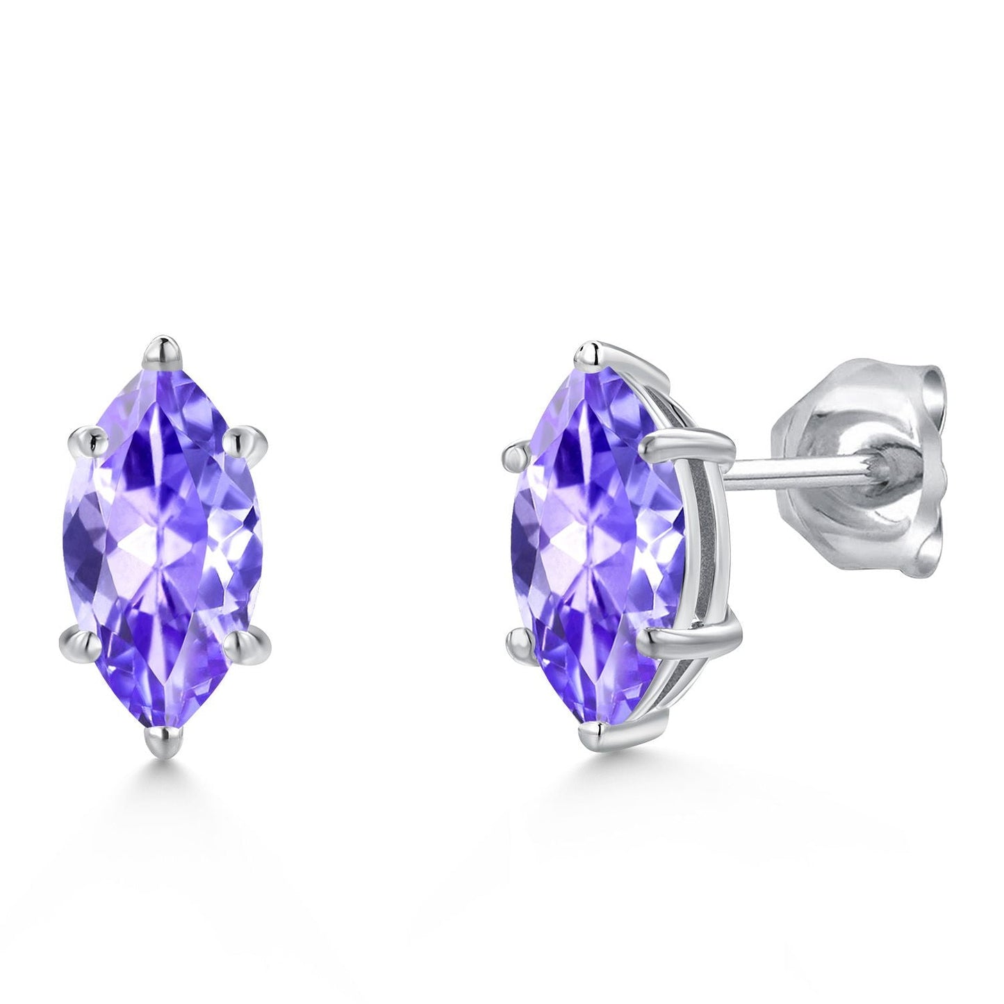 14K White Gold 8X4MM Marquise Cut Gemstone Birthstone Double Notch Stud Earrings | Gold Earrings For Women Men