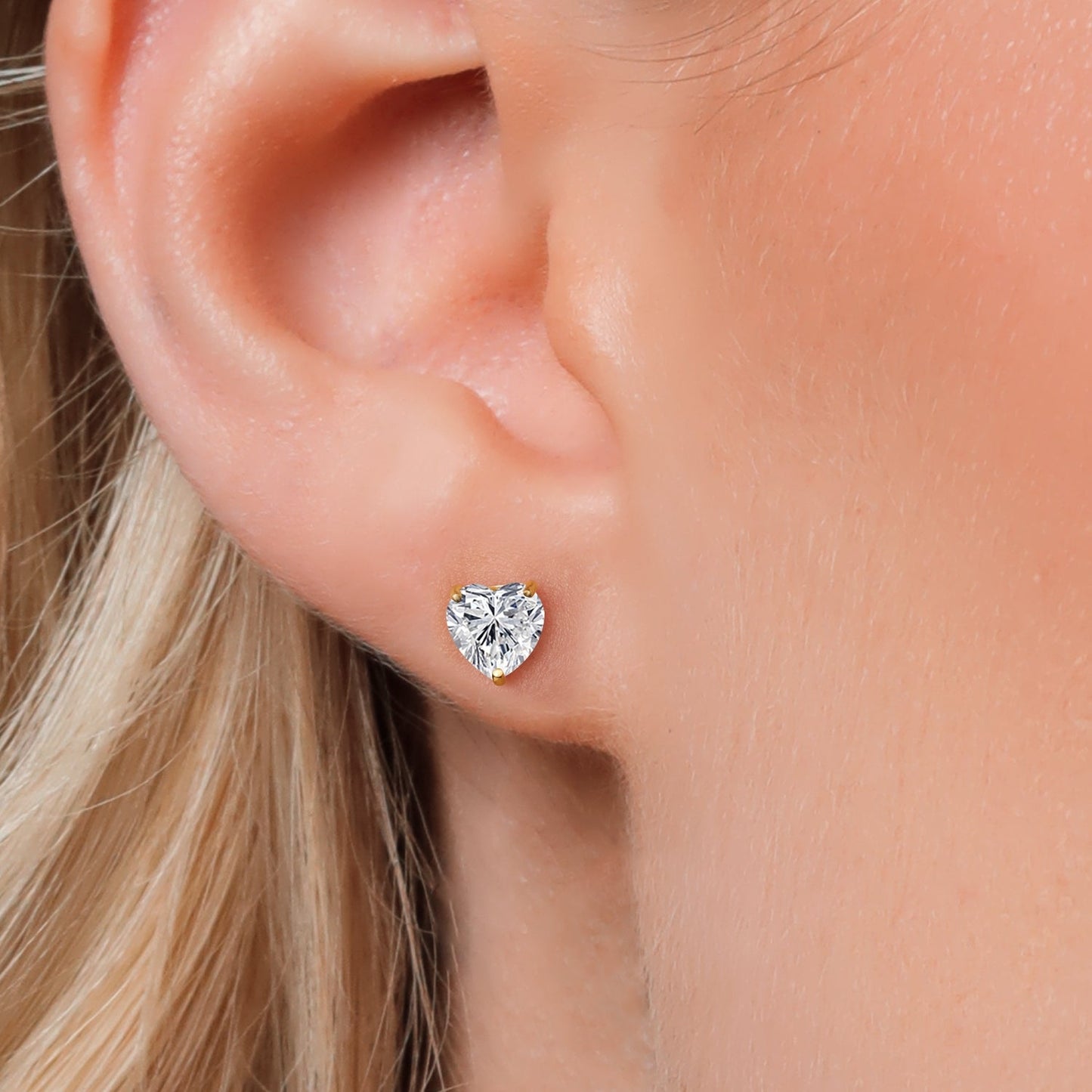 2.00 Cttw 14K Yellow Gold IGI Certified Lab Grown Diamond Stud Earrings | E-F Color VS1-VS2 Clarity | Heart Shape 6.5MM | Gold Earrings For Women Men