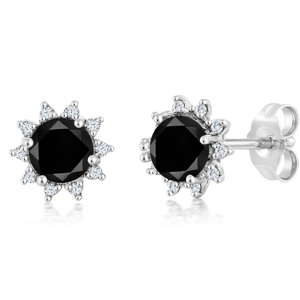 18K White Gold Gemstone Birthstone and White Diamond Earrings | Halo Stud Earrings for Women | White Gold Earrings for Women