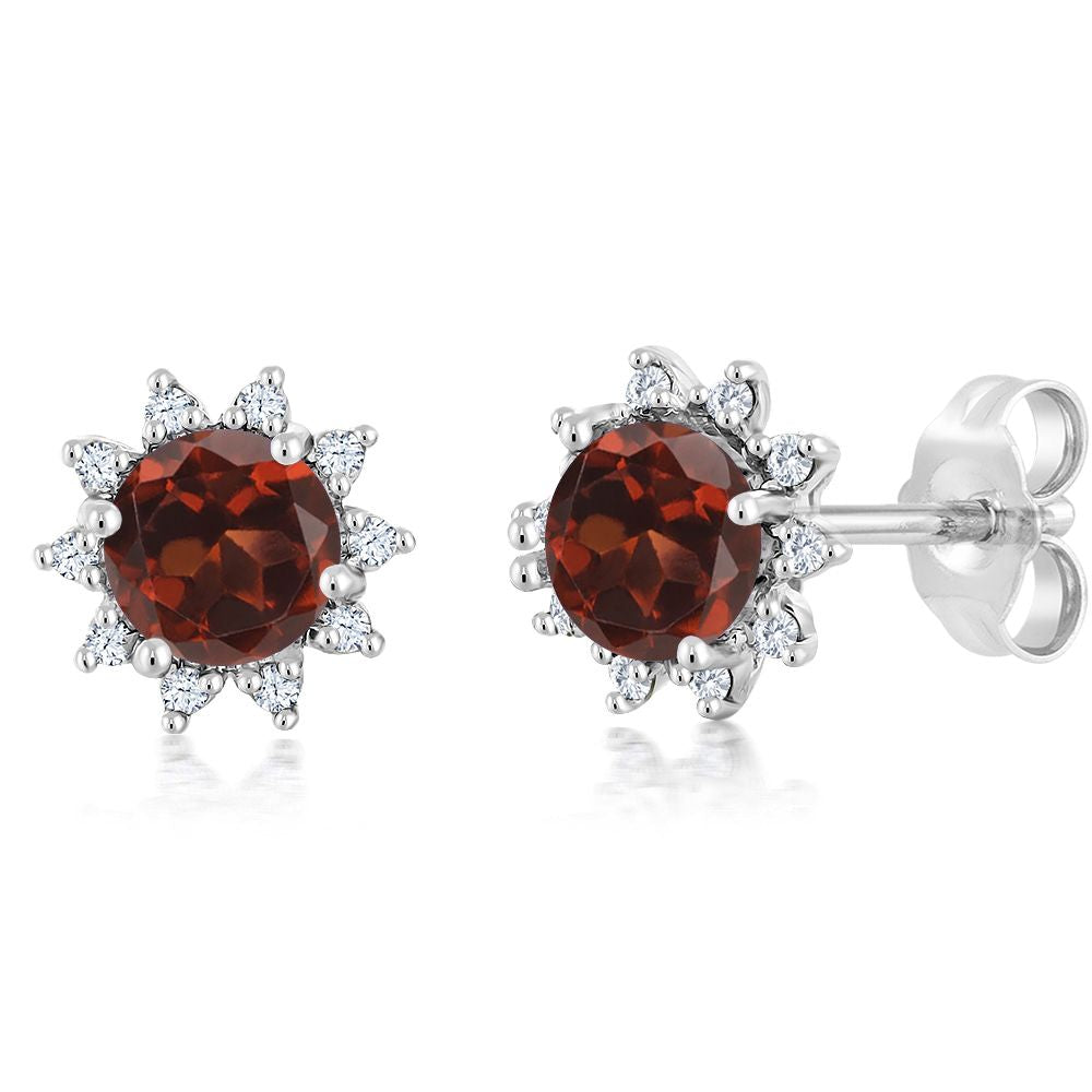 18K White Gold Gemstone Birthstone and White Diamond Earrings | Halo Stud Earrings for Women | White Gold Earrings for Women