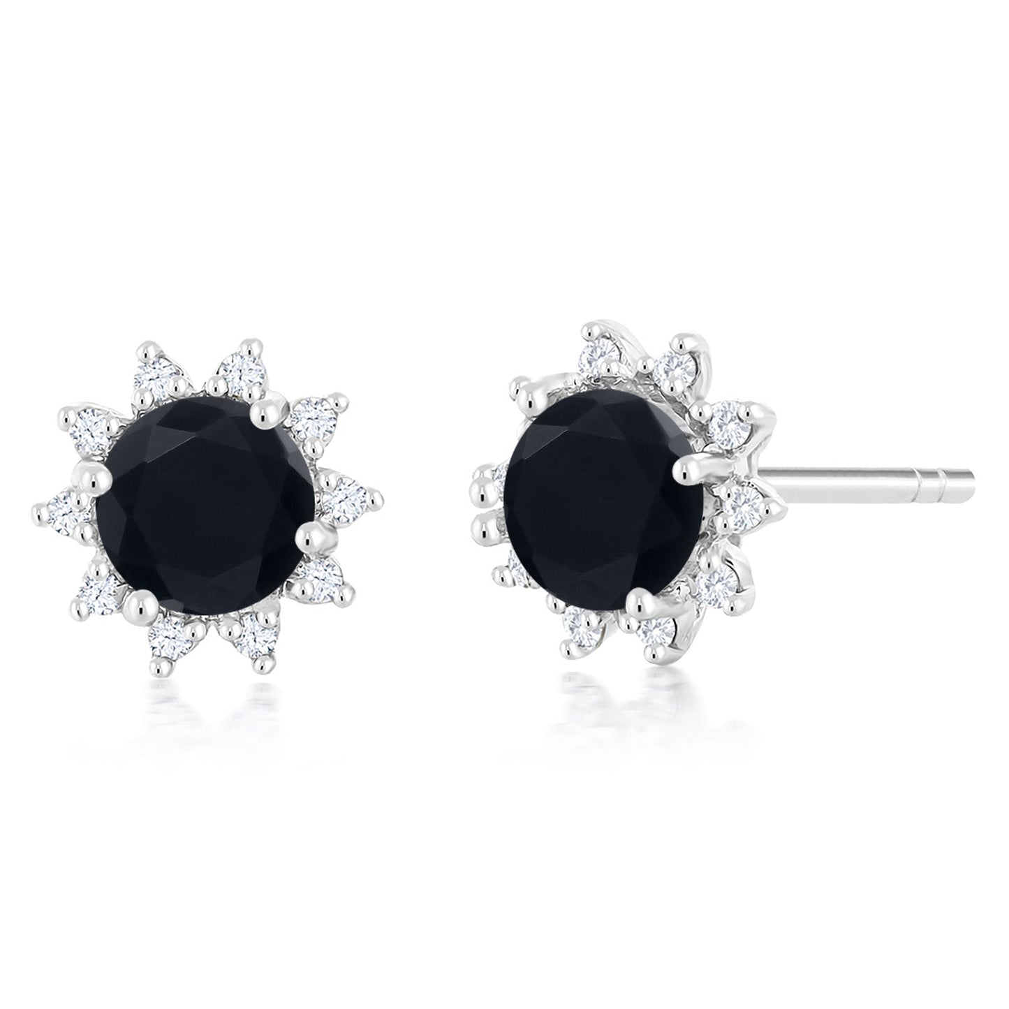 18K White Gold Gemstone Birthstone and White Diamond Earrings | Halo Stud Earrings for Women | White Gold Earrings for Women