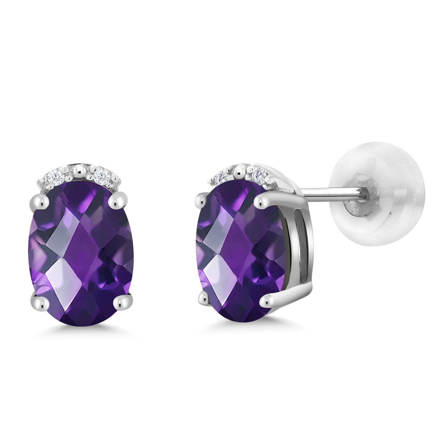 7X5MM Oval Gemstone Birthstone and White Diamond Earrings | Solid 10K Gold Earrings For Women | Fine Jewelry Gifts for Her Mom Women Wife