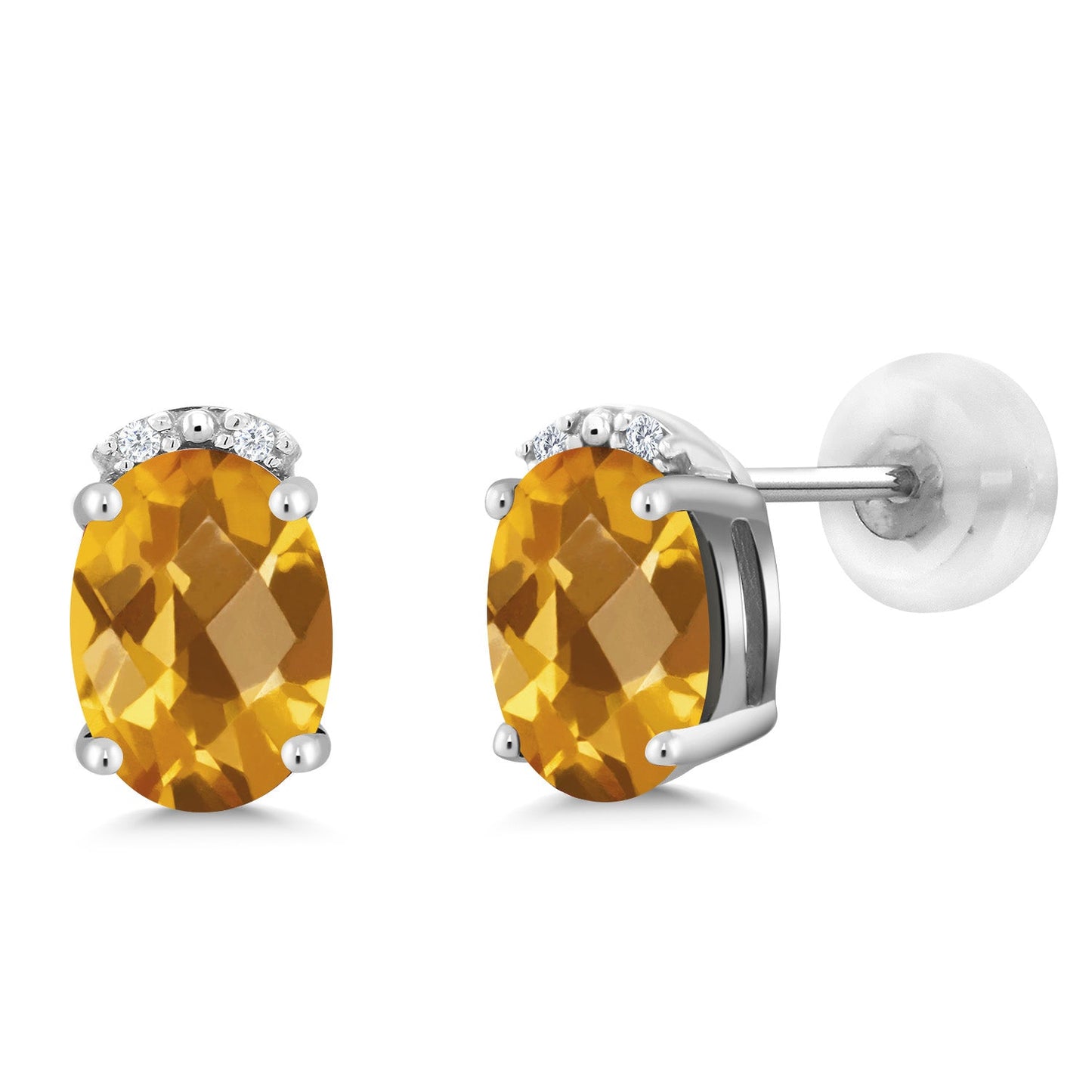7X5MM Oval Gemstone Birthstone and White Diamond Earrings | Solid 10K Gold Earrings For Women | Fine Jewelry Gifts for Her Mom Women Wife