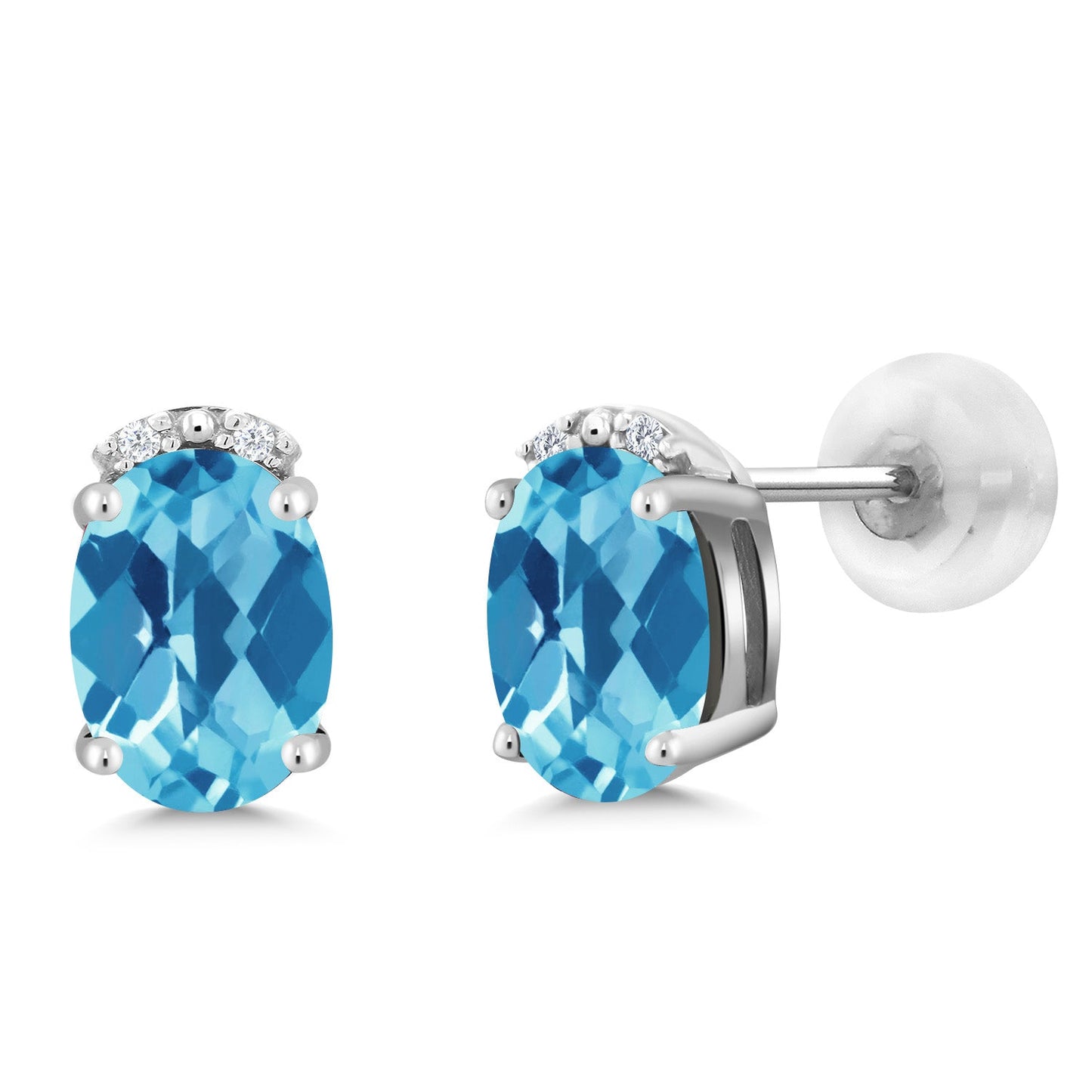 7X5MM Oval Gemstone Birthstone and White Diamond Earrings | Solid 10K Gold Earrings For Women | Fine Jewelry Gifts for Her Mom Women Wife