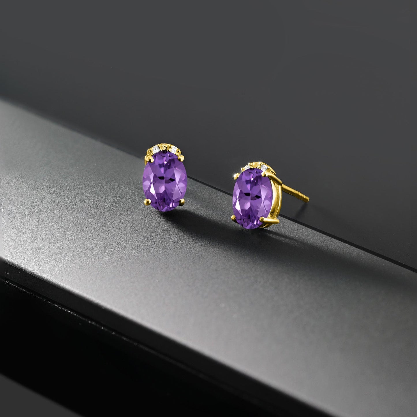 7X5MM Oval Gemstone Birthstone and White Diamond Earrings | Solid 10K Gold Earrings For Women | Fine Jewelry Gifts for Her Mom Women Wife