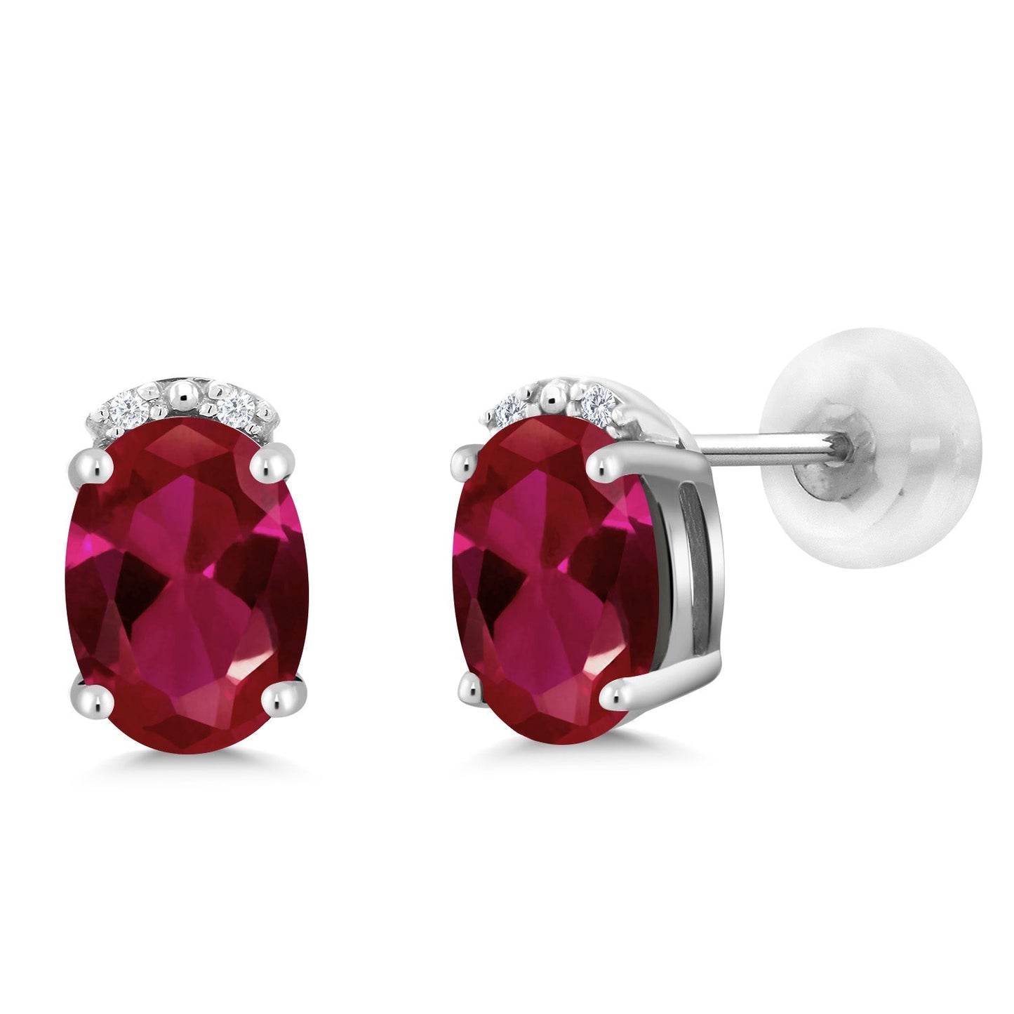 7X5MM Oval Gemstone Birthstone and White Diamond Earrings | Solid 10K Gold Earrings For Women | Fine Jewelry Gifts for Her Mom Women Wife