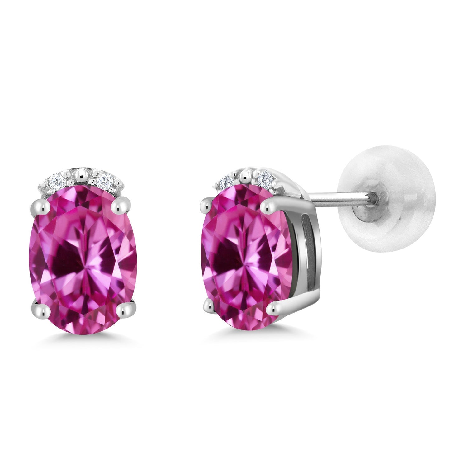 7X5MM Oval Gemstone Birthstone and White Diamond Earrings | Solid 10K Gold Earrings For Women | Fine Jewelry Gifts for Her Mom Women Wife