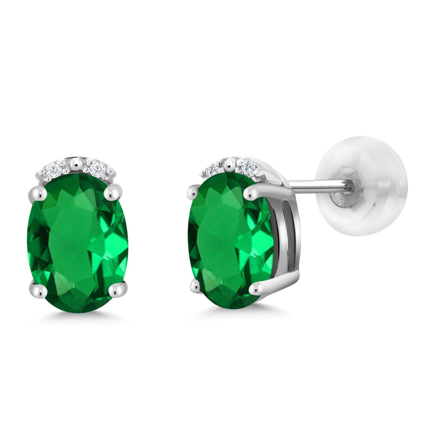 7X5MM Oval Gemstone Birthstone and White Diamond Earrings | Solid 10K Gold Earrings For Women | Fine Jewelry Gifts for Her Mom Women Wife