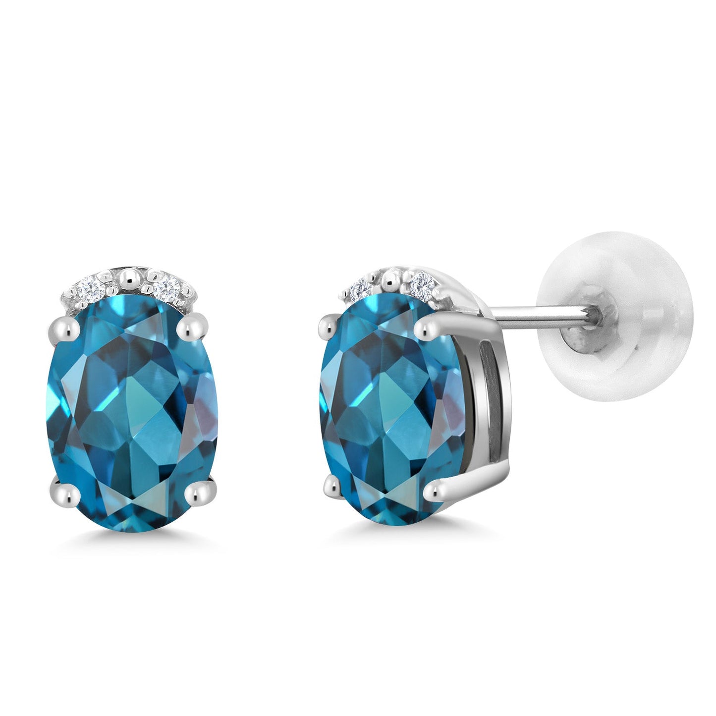 7X5MM Oval Gemstone Birthstone and White Diamond Earrings | Solid 10K Gold Earrings For Women | Fine Jewelry Gifts for Her Mom Women Wife