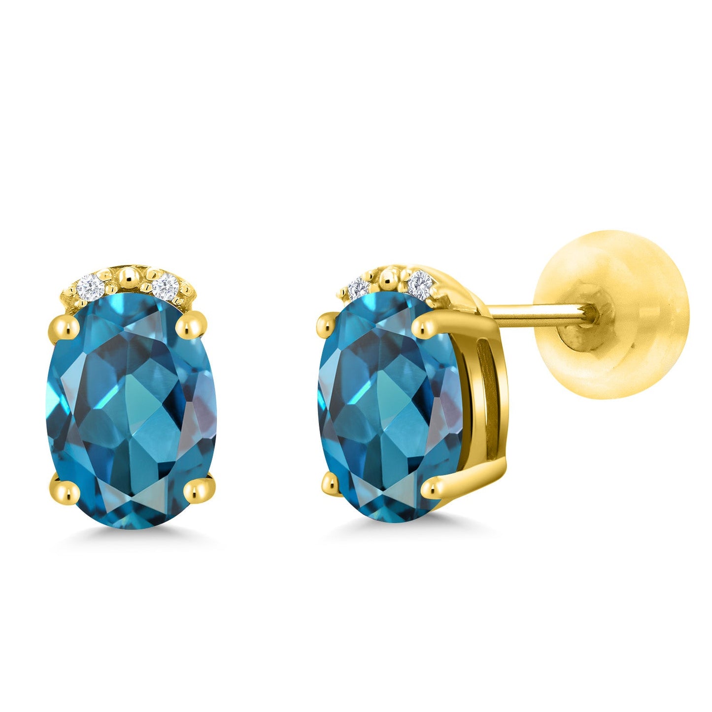 7X5MM Oval Gemstone Birthstone and White Diamond Earrings | Solid 10K Gold Earrings For Women | Fine Jewelry Gifts for Her Mom Women Wife