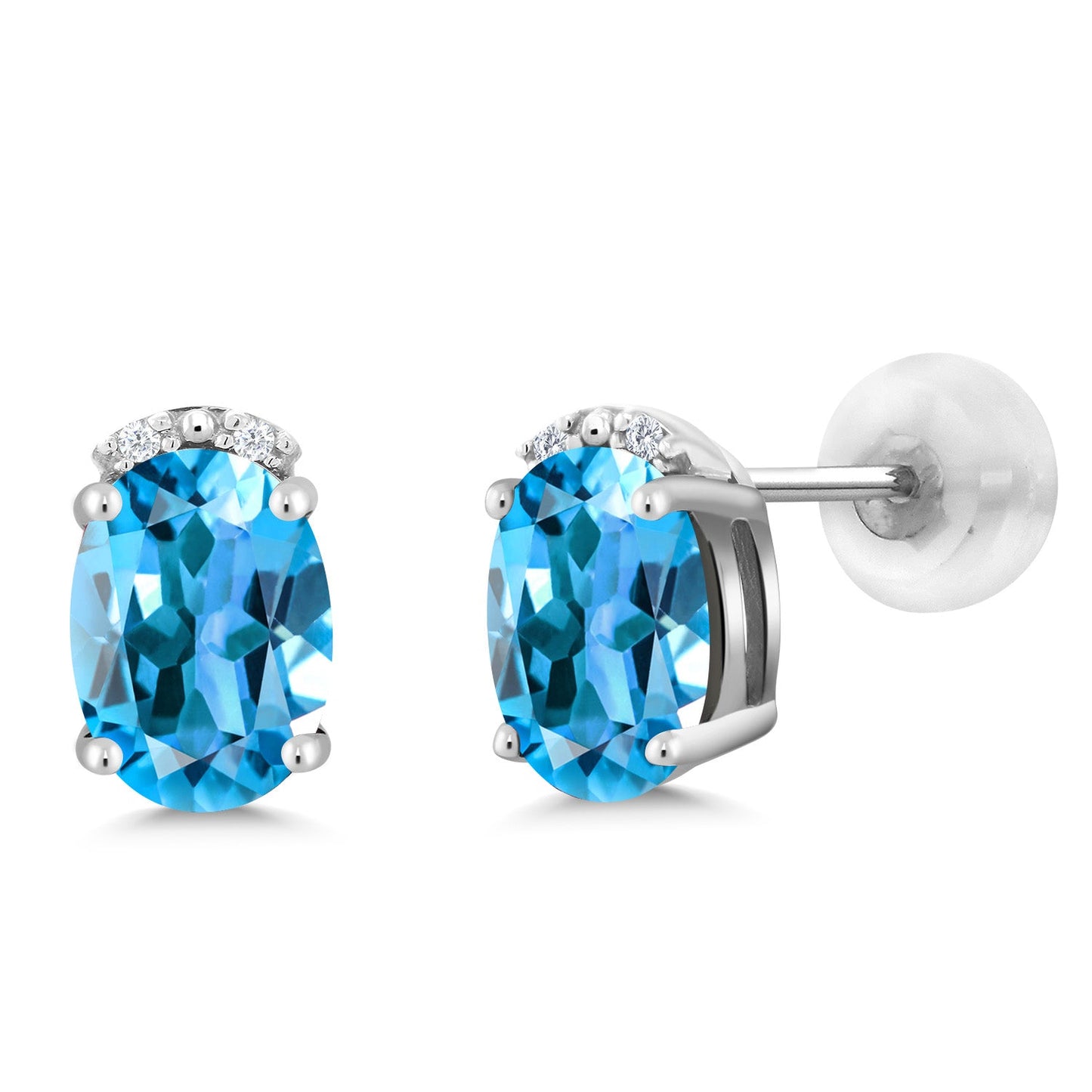 7X5MM Oval Gemstone Birthstone and White Diamond Earrings | Solid 10K Gold Earrings For Women | Fine Jewelry Gifts for Her Mom Women Wife