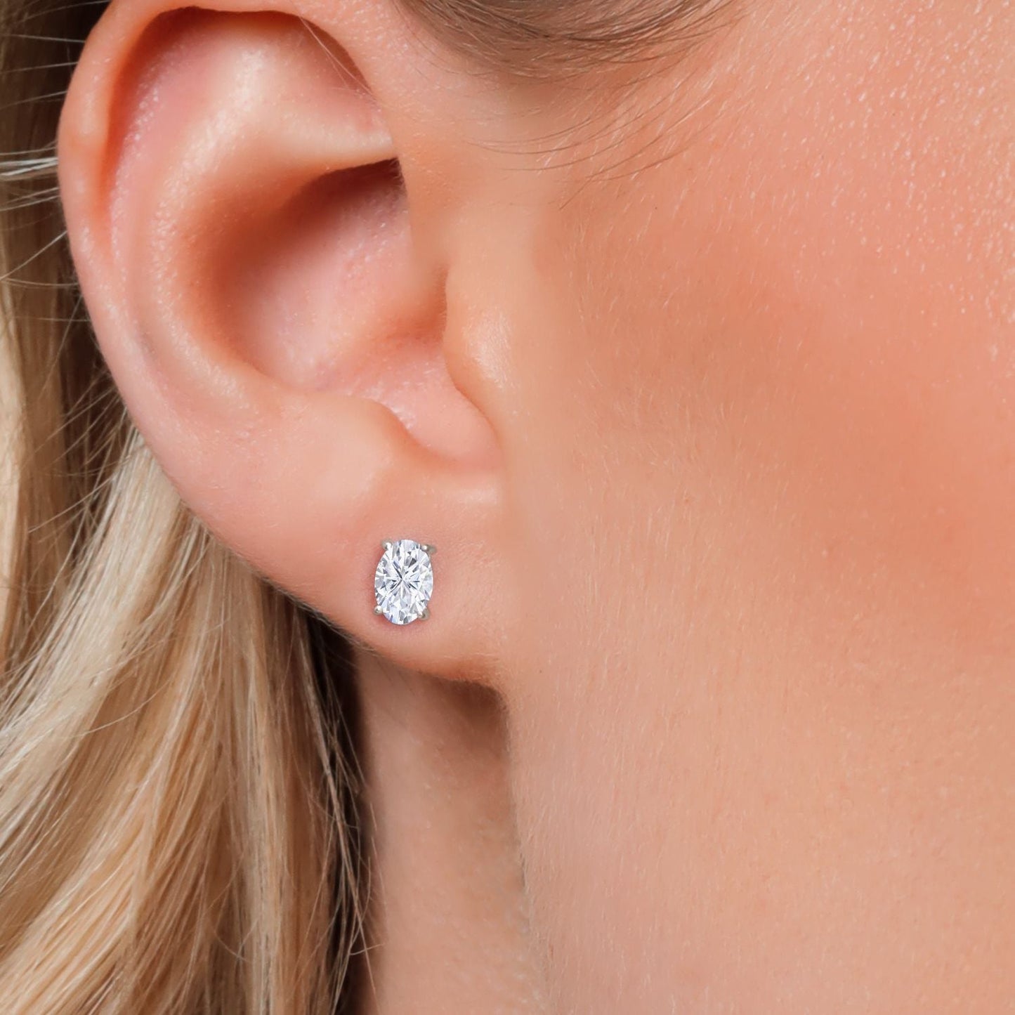 14K White Gold Oval White Moissanite Stud Earrings For Women Men (1.00 Cttw, Gemstone Birthstone, Oval 6X4MM)