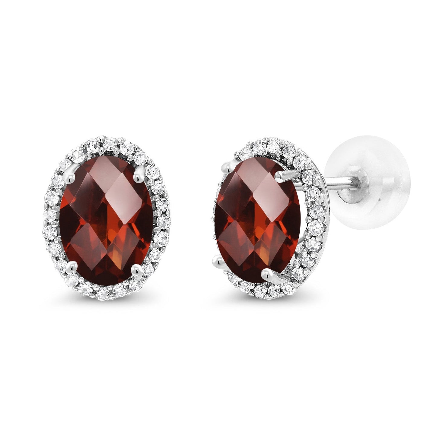 10K White Gold 7X5MM Oval Gemstone Birthstone and White Diamond Halo Earrings | White Gold Earrings for Women