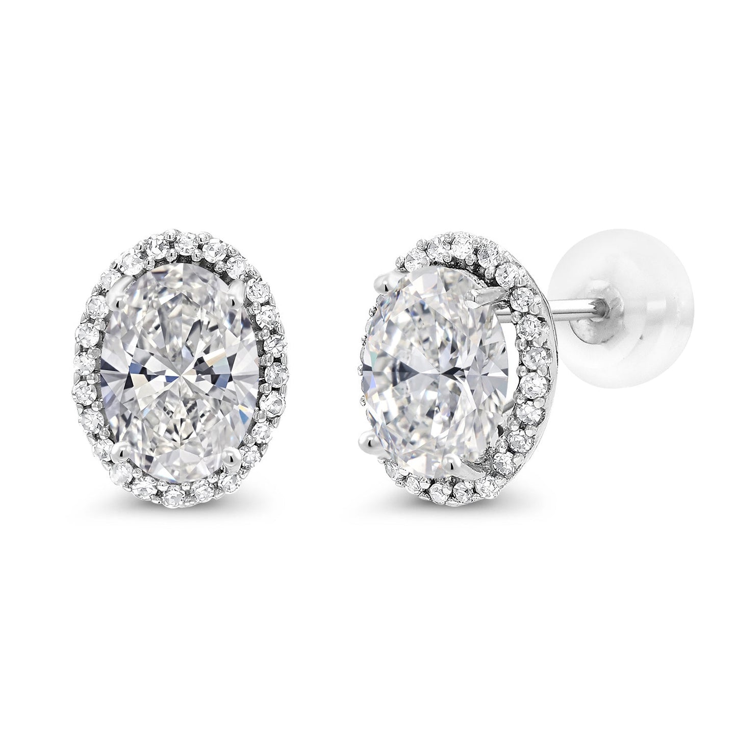1.90 Cttw 10K White Gold Oval White lab Grown Diamond Halo Stud Earrings | DEF Color | VVS-VS Clarity | Oval 7X5MM | Gold Earrings For Women