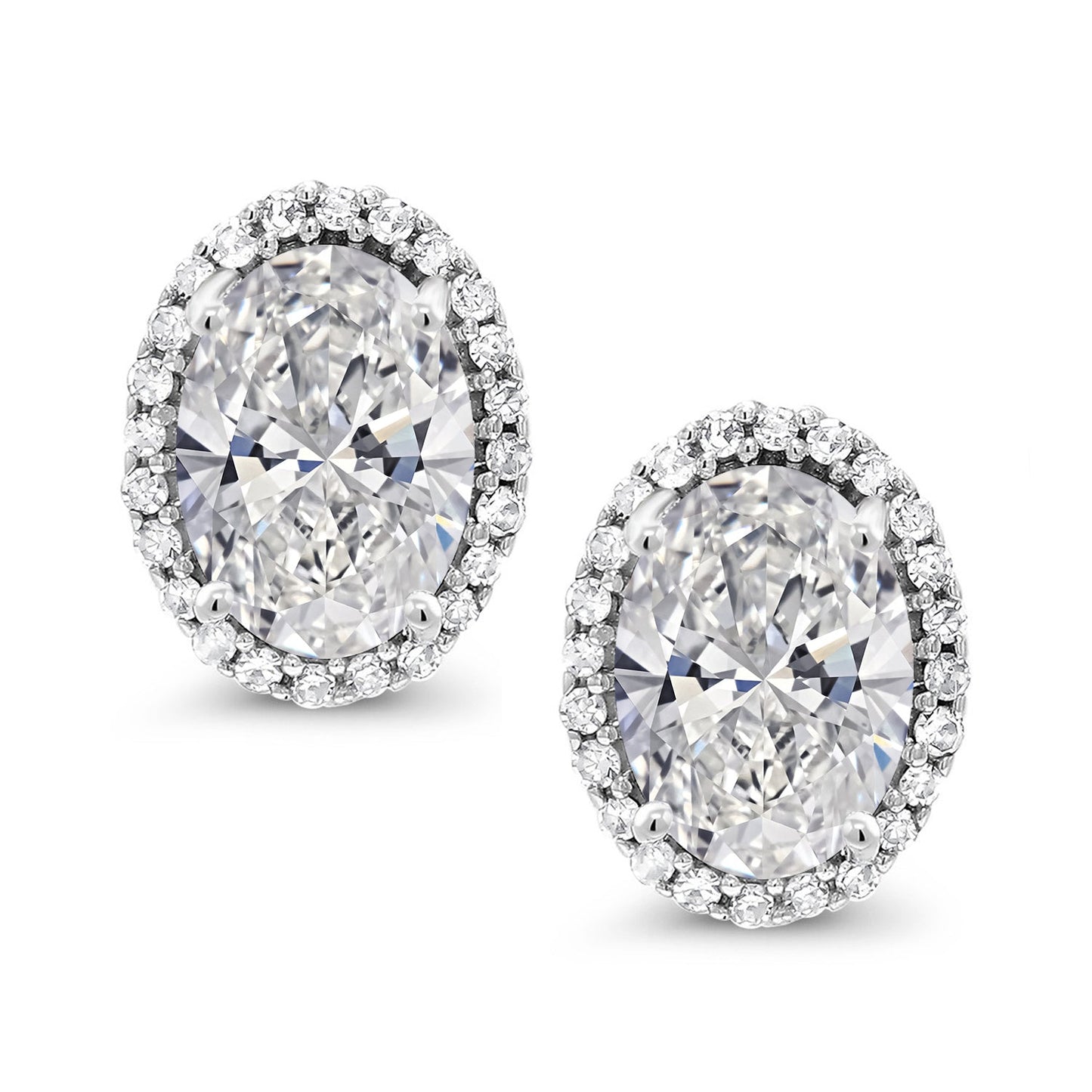 1.90 Cttw 10K White Gold Oval White lab Grown Diamond Halo Stud Earrings | DEF Color | VVS-VS Clarity | Oval 7X5MM | Gold Earrings For Women
