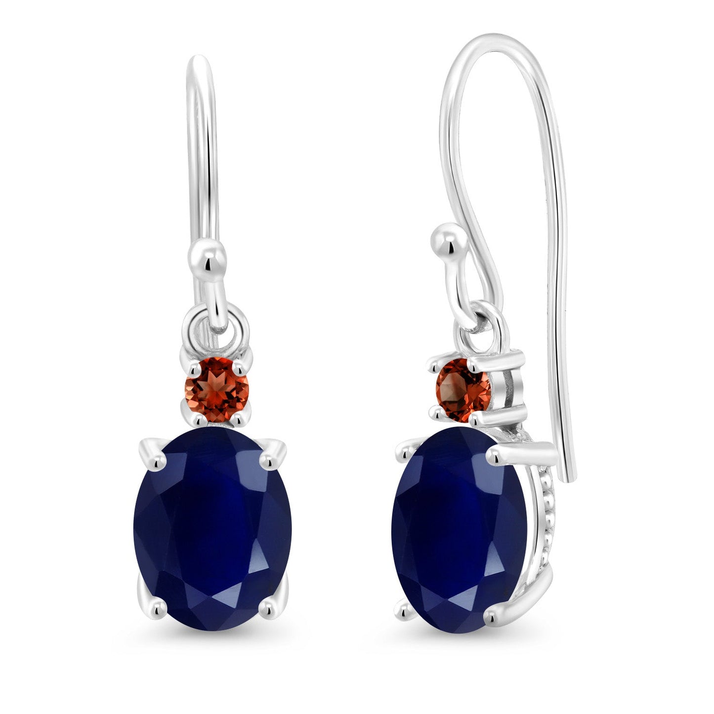 10K White Gold Gemstone Birthstone and Garnet Dangle Earrings For Women | Oval 8X6MM and Round 2.5MM | Elegant Drop Design with Classic French Wire Hooks | Fine Jewelry Earrings