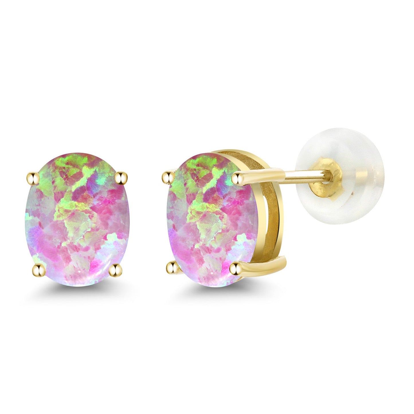 14K Yellow or White Gold Oval Gemstone Birthstone Stud Earrings for Women Men | Oval 8X6MM