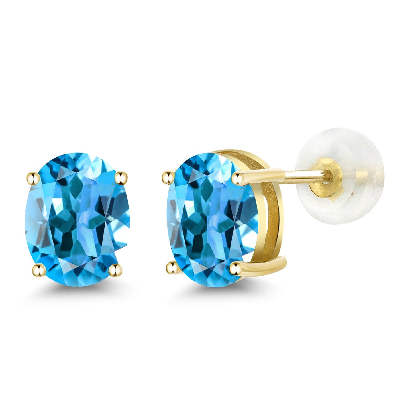 14K Yellow or White Gold Oval Gemstone Birthstone Stud Earrings for Women Men | Oval 8X6MM