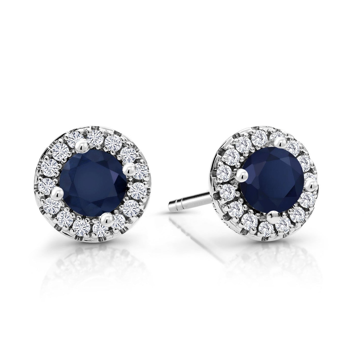 10K White Gold 4MM Round Gemstone Birthstone and White Lab Grown Diamond Halo Earrings | Gold Earrings For Women