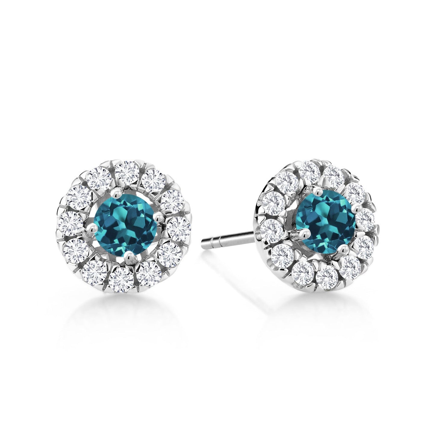 14K White Gold 3.5MM Round Gemstone Birthstone and White Lab Grown Diamond Halo Earrings | Center Stone: 3.5MM | Gold Earrings for Women