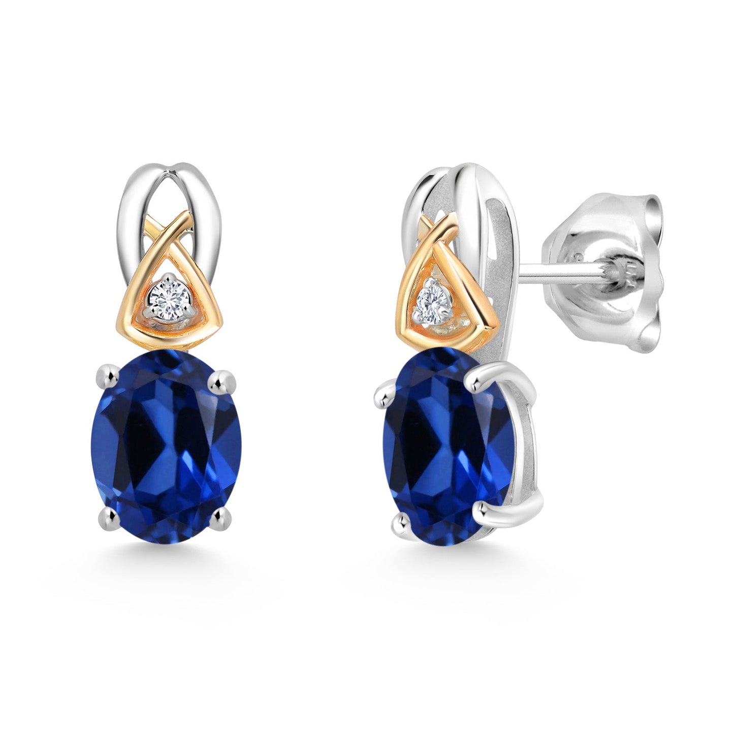 925 Sterling Silver and 10K Yellow Gold 7X5MM Oval Gemstone Birthstone and Lab Grown Diamond Earrings For Women