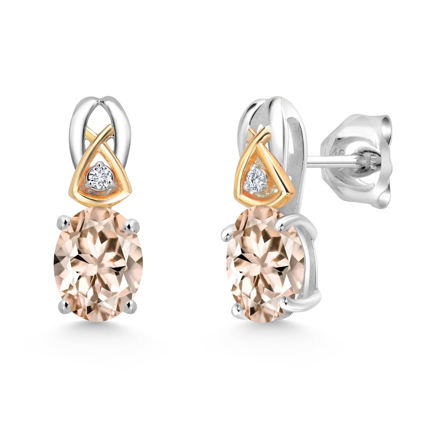 925 Sterling Silver and 10K Yellow Gold 7X5MM Oval Gemstone Birthstone and Lab Grown Diamond Earrings For Women