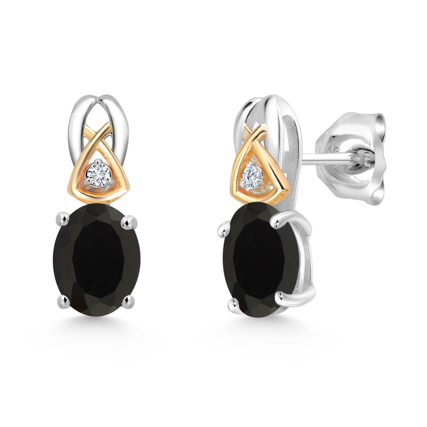 925 Sterling Silver and 10K Yellow Gold 7X5MM Oval Gemstone Birthstone and Lab Grown Diamond Earrings For Women