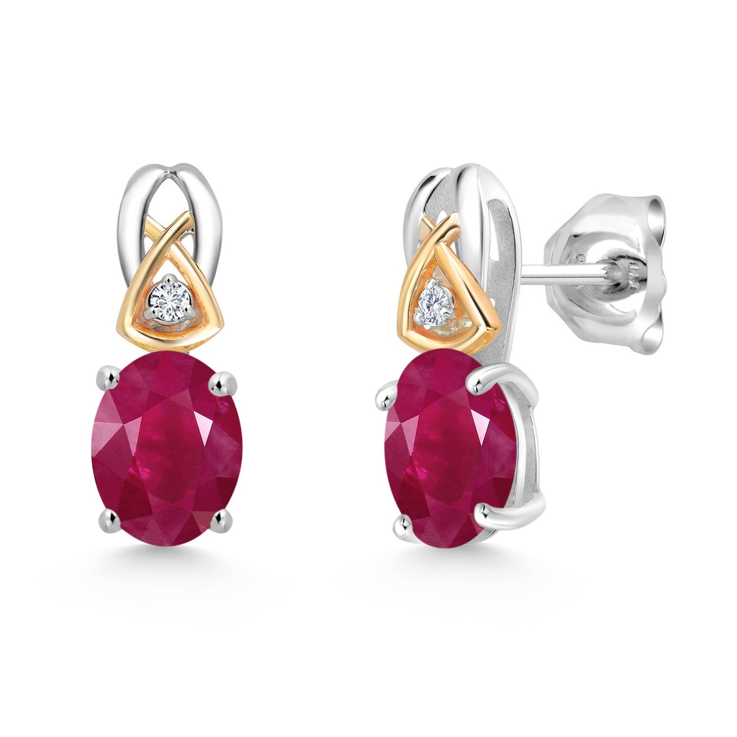 925 Sterling Silver and 10K Yellow Gold 7X5MM Oval Gemstone Birthstone and Lab Grown Diamond Earrings For Women