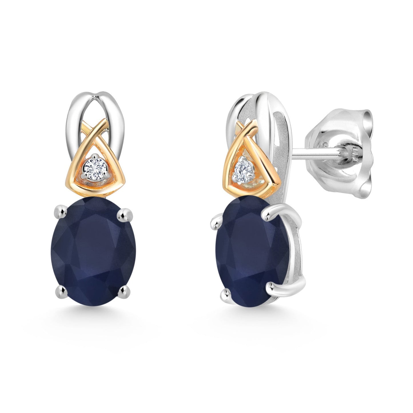 925 Sterling Silver and 10K Yellow Gold 7X5MM Oval Gemstone Birthstone and Lab Grown Diamond Earrings For Women
