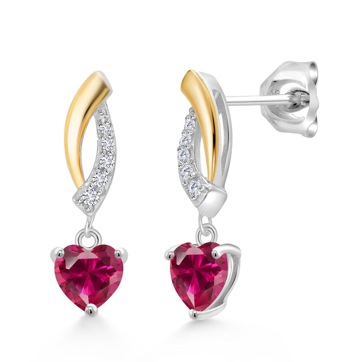 5MM Heart Shape Gemstone Birthstone and Lab Grown Diamond Dangle Earrings for Women | 925 Silver and 10K Yellow Gold | Fine Jewelry Gifts for Her Mom Women Wife