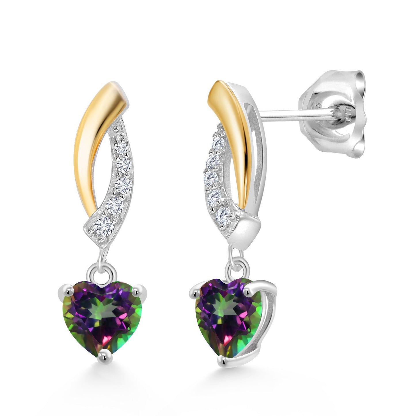 5MM Heart Shape Gemstone Birthstone and Lab Grown Diamond Dangle Earrings for Women | 925 Silver and 10K Yellow Gold | Fine Jewelry Gifts for Her Mom Women Wife