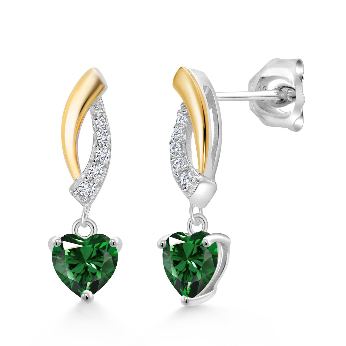 5MM Heart Shape Gemstone Birthstone and Lab Grown Diamond Dangle Earrings for Women | 925 Silver and 10K Yellow Gold | Fine Jewelry Gifts for Her Mom Women Wife