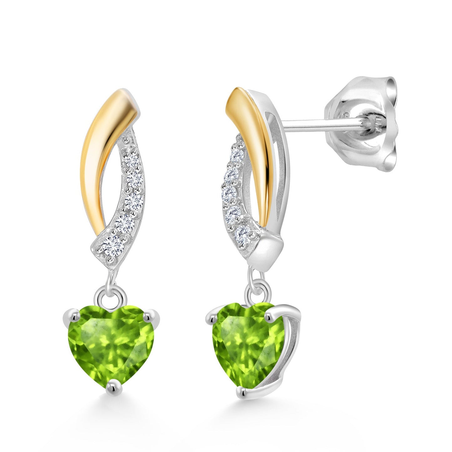 5MM Heart Shape Gemstone Birthstone and Lab Grown Diamond Dangle Earrings for Women | 925 Silver and 10K Yellow Gold | Fine Jewelry Gifts for Her Mom Women Wife