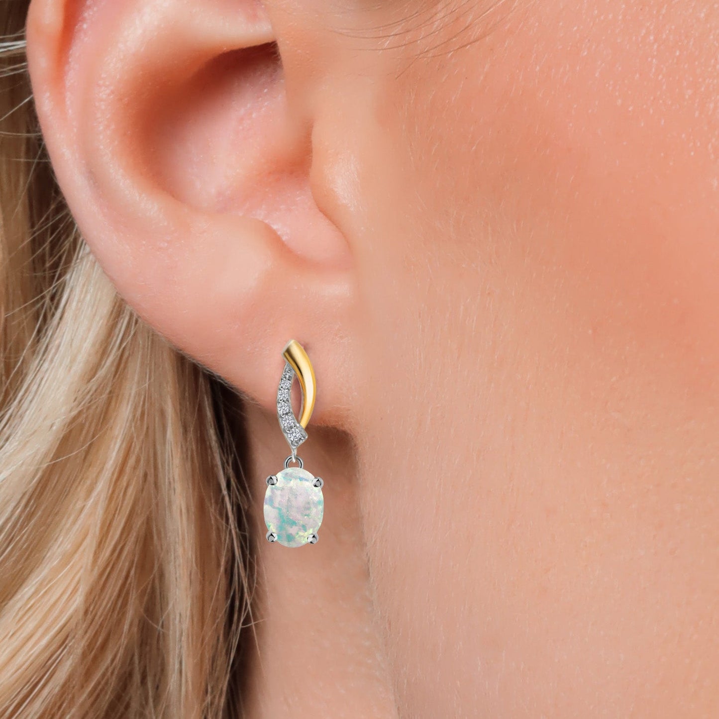 Drop Dangle Earrings For Women | 8X6MM Oval Gemstone Birthstone and Lab Grown Diamond | 925 Silver and 10K Yellow Gold | Fine Jewelry Gifts for Her Mom Women Wife