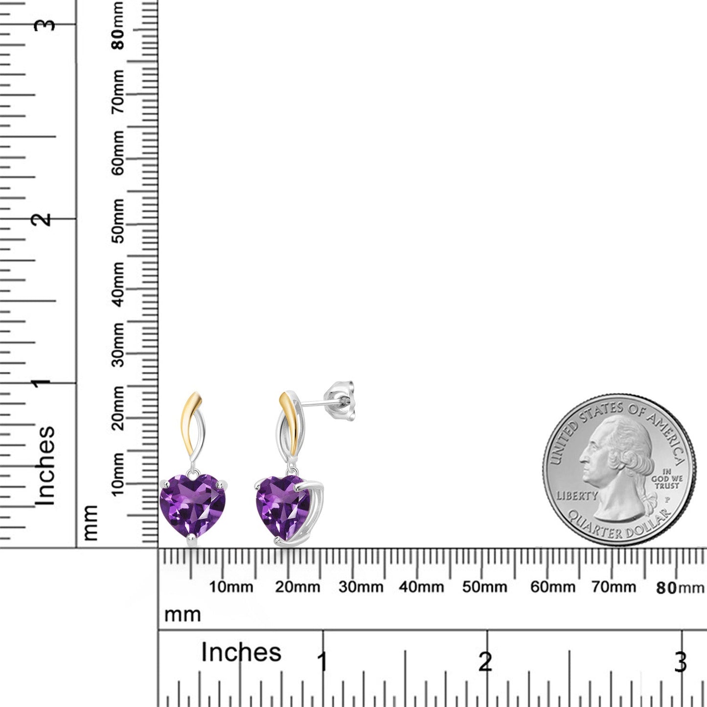 925 Sterling Silver and 10K Yellow Gold Heart Shape 10MM Gemstone Birthstone Dangle Earrings For Women By Keren Hanan