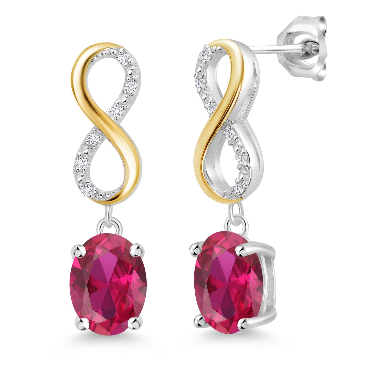 Dangle Infinity Earrings For Women | 8X6MM Oval Cut Gemstone Birthstone and Lab Grown Diamond | 925 Silver 10K Yellow Gold | Fine Jewelry Gifts for Her Mom Women Wife