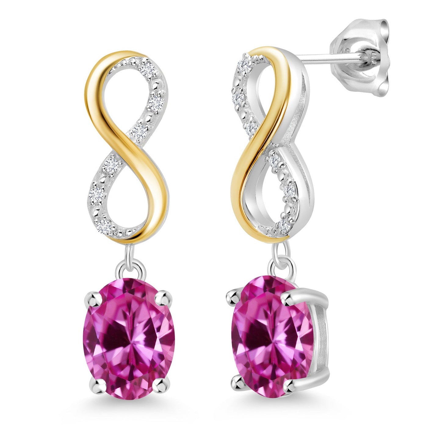 Dangle Infinity Earrings For Women | 8X6MM Oval Cut Gemstone Birthstone and Lab Grown Diamond | 925 Silver 10K Yellow Gold | Fine Jewelry Gifts for Her Mom Women Wife