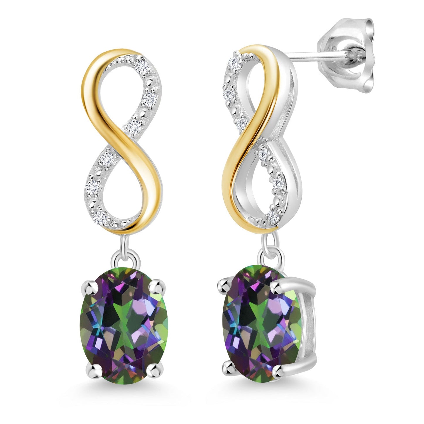 Dangle Infinity Earrings For Women | 8X6MM Oval Cut Gemstone Birthstone and Lab Grown Diamond | 925 Silver 10K Yellow Gold | Fine Jewelry Gifts for Her Mom Women Wife