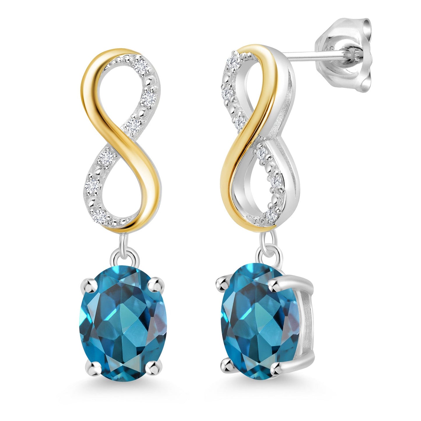 Dangle Infinity Earrings For Women | 8X6MM Oval Cut Gemstone Birthstone and Lab Grown Diamond | 925 Silver 10K Yellow Gold | Fine Jewelry Gifts for Her Mom Women Wife