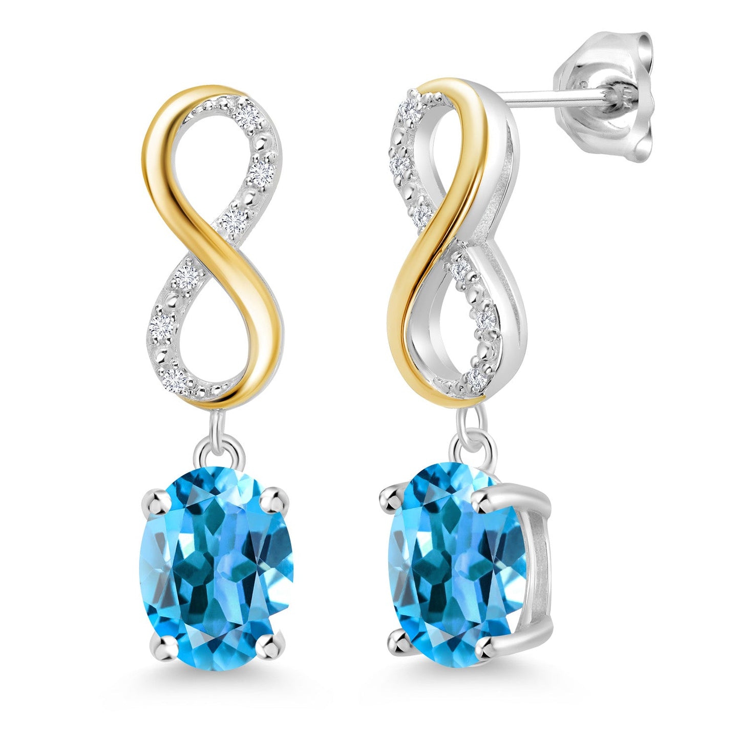 Dangle Infinity Earrings For Women | 8X6MM Oval Cut Gemstone Birthstone and Lab Grown Diamond | 925 Silver 10K Yellow Gold | Fine Jewelry Gifts for Her Mom Women Wife