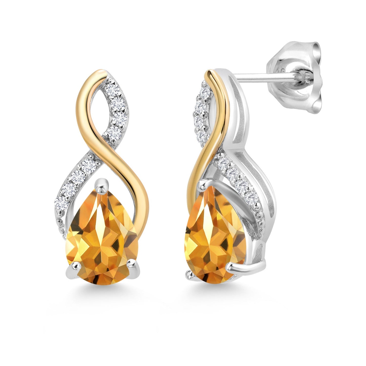 Teardrop Drop Dangle Earrings For Women | 925 Sterling Silver and 10K Yellow Gold | Pear Shape Gemstone Birthstone and White Lab Grown Diamond