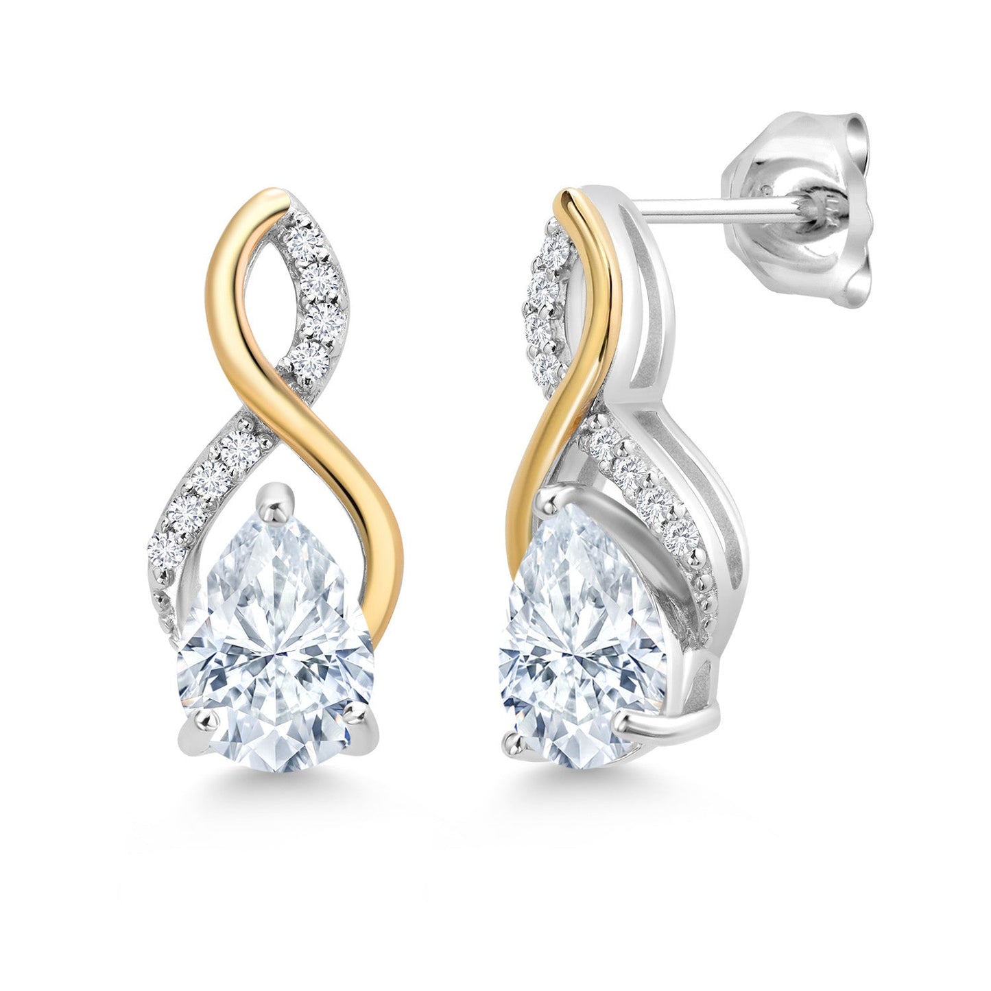 Teardrop Drop Dangle Earrings For Women | 925 Sterling Silver and 10K Yellow Gold | Pear Shape Gemstone Birthstone and White Lab Grown Diamond