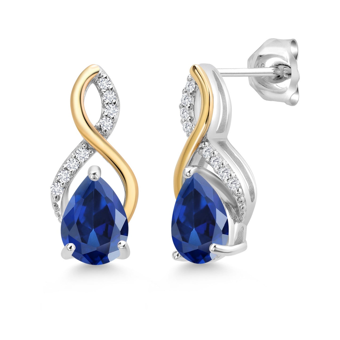Teardrop Drop Dangle Earrings For Women | 925 Sterling Silver and 10K Yellow Gold | Pear Shape Gemstone Birthstone and White Lab Grown Diamond