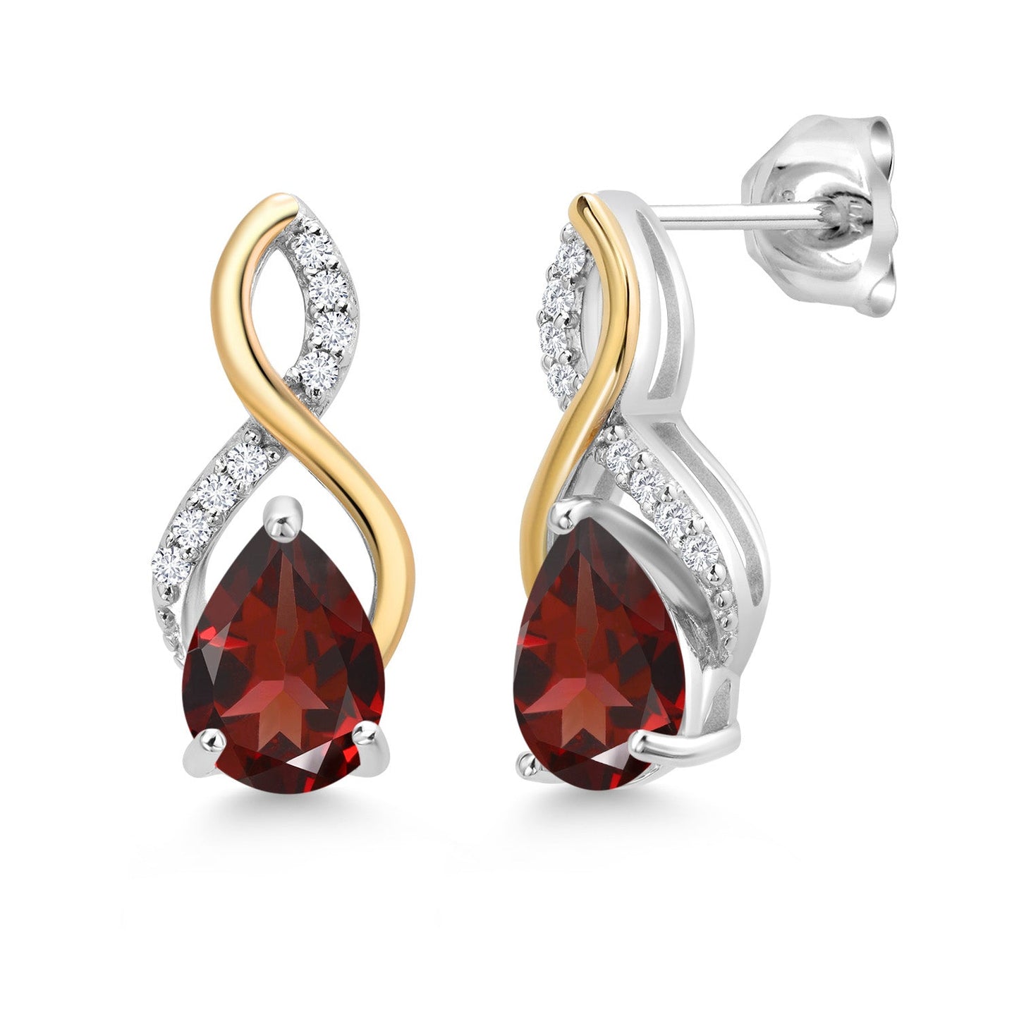 Teardrop Drop Dangle Earrings For Women | 925 Sterling Silver and 10K Yellow Gold | Pear Shape Gemstone Birthstone and White Lab Grown Diamond