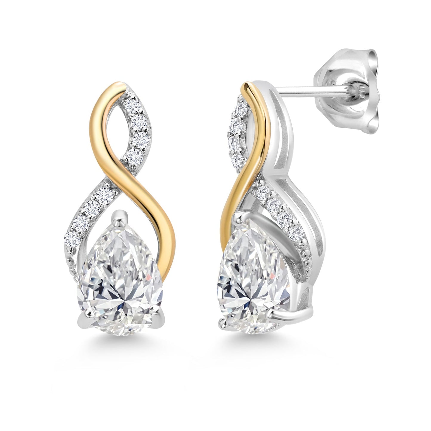 Teardrop Drop Dangle Earrings For Women | 925 Sterling Silver and 10K Yellow Gold | Pear Shape Gemstone Birthstone and White Lab Grown Diamond