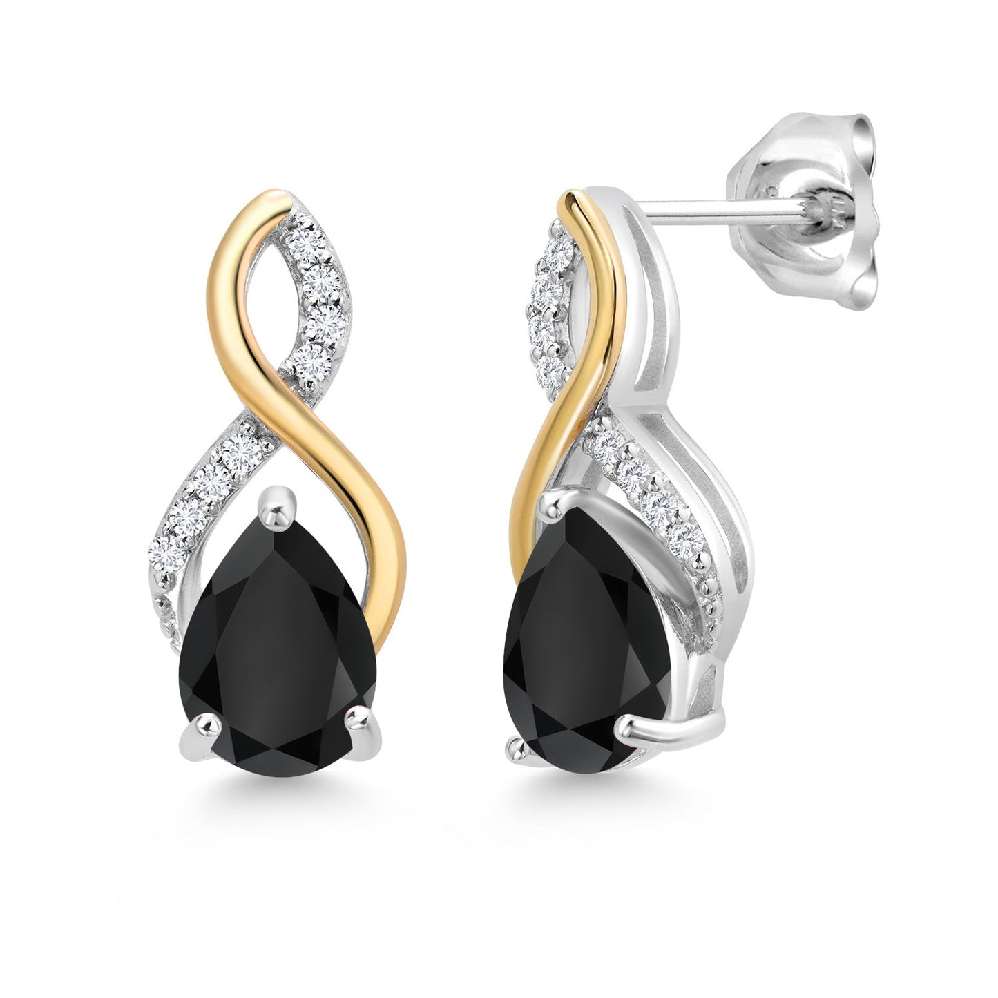 Teardrop Drop Dangle Earrings For Women | 925 Sterling Silver and 10K Yellow Gold | Pear Shape Gemstone Birthstone and White Lab Grown Diamond