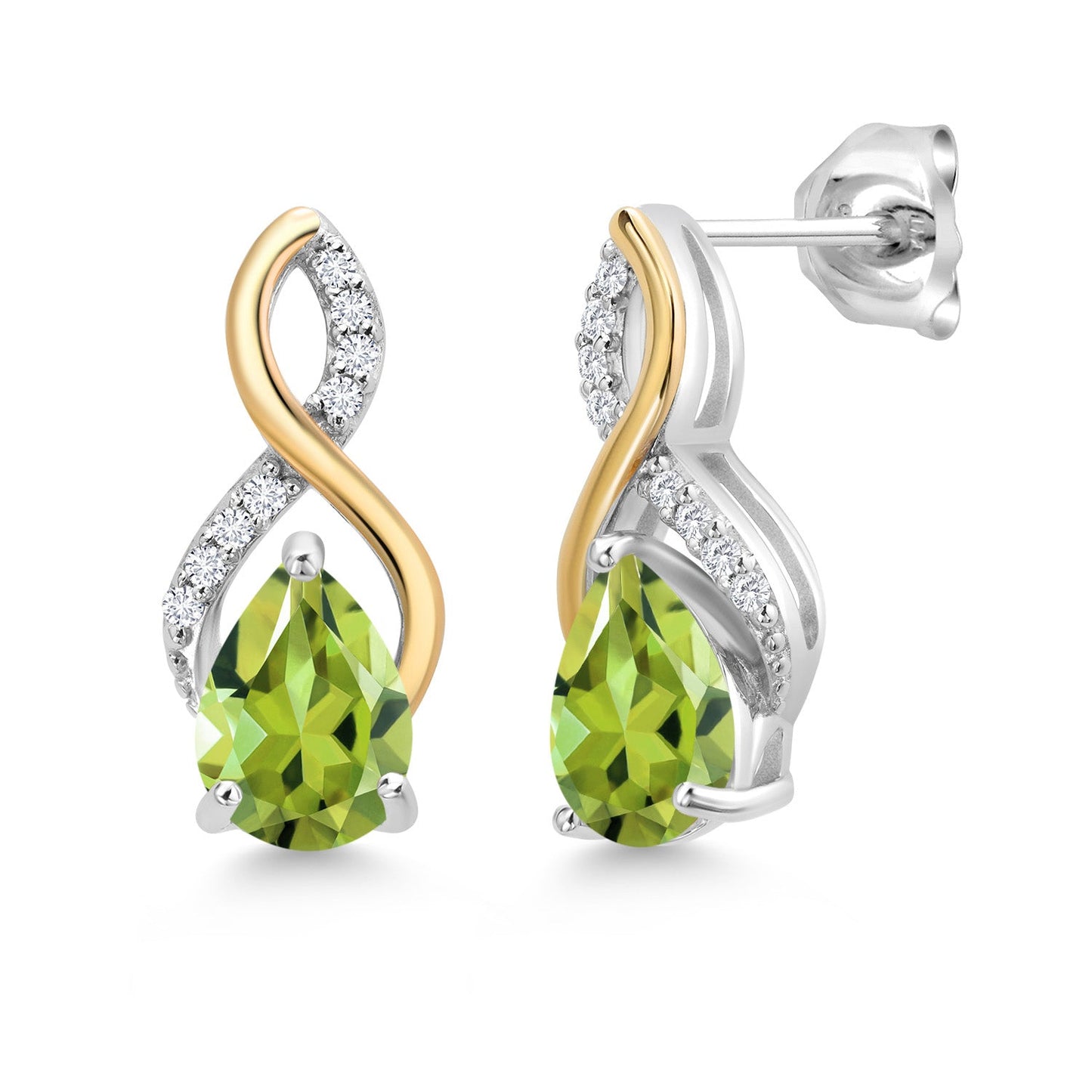 Teardrop Drop Dangle Earrings For Women | 925 Sterling Silver and 10K Yellow Gold | Pear Shape Gemstone Birthstone and White Lab Grown Diamond