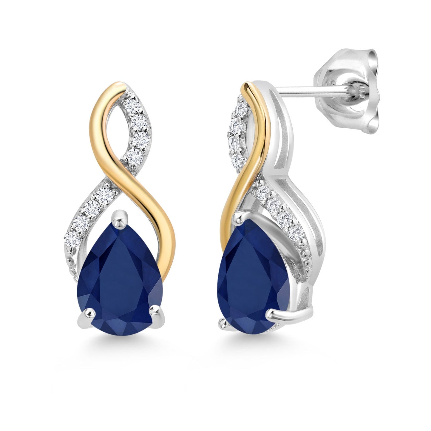 Teardrop Drop Dangle Earrings For Women | 925 Sterling Silver and 10K Yellow Gold | Pear Shape Gemstone Birthstone and White Lab Grown Diamond