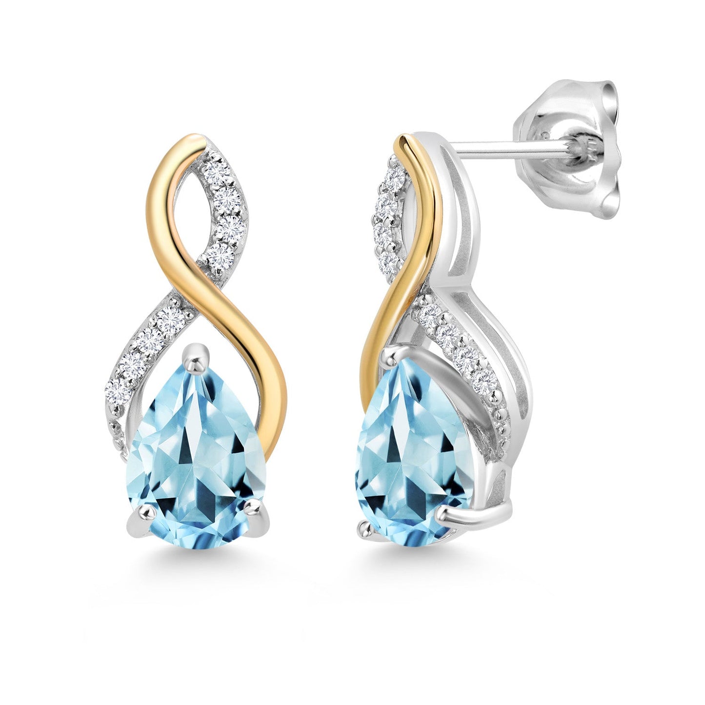 Teardrop Drop Dangle Earrings For Women | 925 Sterling Silver and 10K Yellow Gold | Pear Shape Gemstone Birthstone and White Lab Grown Diamond