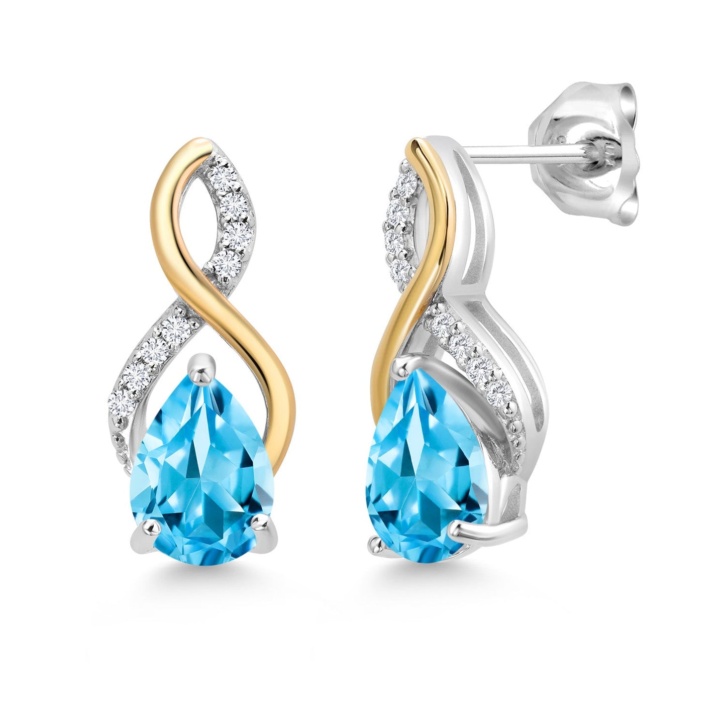 Teardrop Drop Dangle Earrings For Women | 925 Sterling Silver and 10K Yellow Gold | Pear Shape Gemstone Birthstone and White Lab Grown Diamond